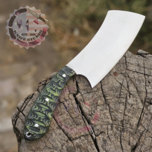 Handcrafted Custom Cleaver-Style Fixed Blade Knife with Patterned Handle