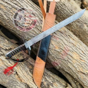 Handcrafted Damascus Steel Sword with Leather Scabbard