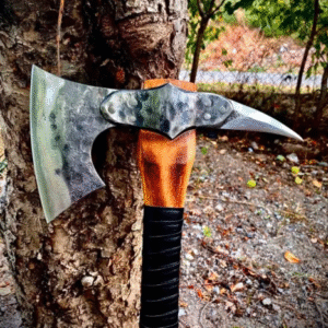 Hand Forged Bearded Viking Axe , 23,6 in Carbon Steel Axe with Riveted Head | Bushcraft Camping , Christmas gift