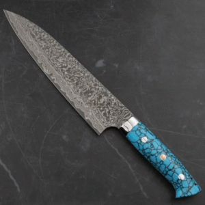 Handmade Raindrop Damascus steel Chef Knife and Turquoise stone Handle with leather sheath/ Chef knife/Japanese Chef/Rare chef knife Replica