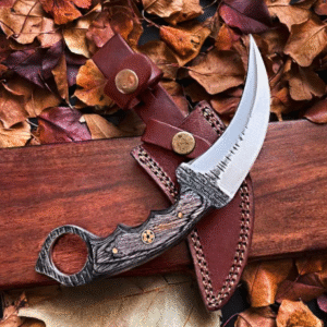 Handmade Carbon Steel Tactical Karambit Knife - Diamond Wood Handle