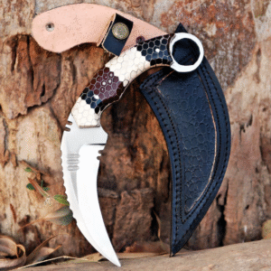Handmade J2 Steel Karambit Knife: Honey Comb Resin Handle, Italian Leather Sheath