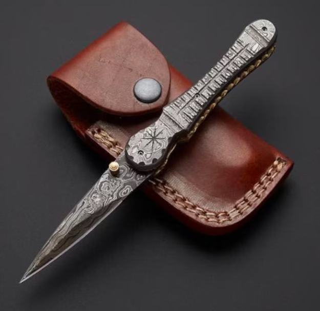 Damascus Folding Knife, Pocket Folding Knife, Handmade Folding Knife, Camping Knife, Hunting Knife, Pocket Knife, Anniversary Gift.