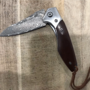 Outdoor Camping Damascus Folding Pocket Knife With Sheath