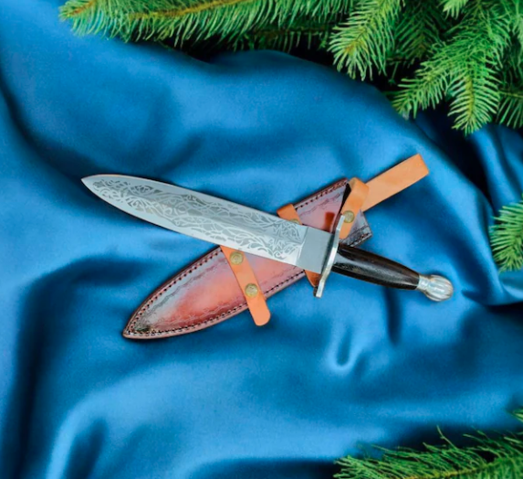Personalised Double Edge Elven Dagger Knife. Stainless Steel Fantasy costume knife With Leather Cover - Image 4