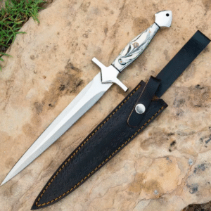 Handcrafted Decorative Dagger With Engraved Handle & Leather Sheath