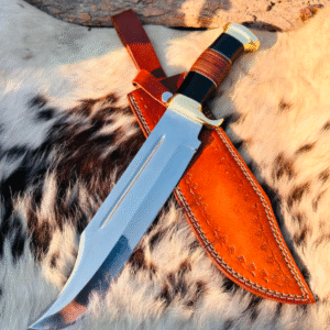 Handmade Steel Bowie Hunting Knife with Leather Sheath