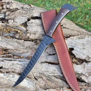 Handmade J2 Steel Fillet Knife – 8” Powder-Coated Blade | 5” Vangi Wood Handle | Custom Fishing & Utility Knife