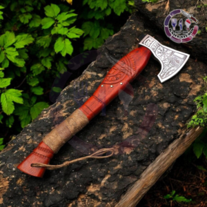 Handcrafted Viking Hatchet / Axe – Engraved Steel Head with Wooden Handle