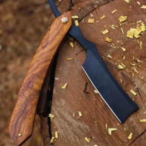 Personalized Damascus Steel Straight Razor – Luxury Shaving Blade & Groomsman Gift | Black Coated Straight Razor with Rosewood Handle