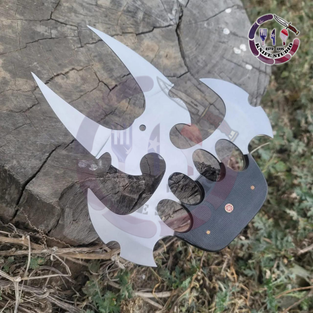 11" Custom Handmade Tactical Skinner Knife – Textured Blue Scale Handle with Tooled Leather Sheath - Image 2