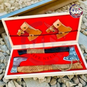 Pack of 2 Custom Hand-Forged 17" Viking Bearded Axes - Engraved High Carbon Steel with Ash Wood Handles & Wooden Gift Box