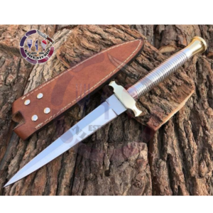 13" Custom Hand-Forged Fairbairn-Sykes Style Fighting Dagger – Polished High Carbon Steel with Ribbed Aluminum Handle