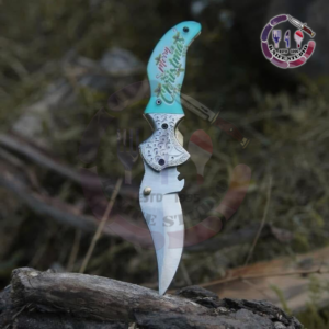 10" Custom Hand-Engraved "Merry Christmas" Folding Knife – High Carbon Steel Blade with Festive Art Handle