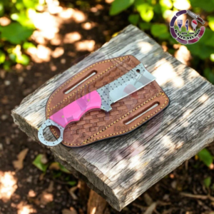 10" Professional Tactical Cleaver – Pink High-Visibility Handle with Textured Steel & Leather Hip Sheath