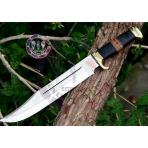 15" Custom Handmade Damascus Steel Bowie Knife – Rugged Walnut & Micarta Handle with Classic Brass Guard
