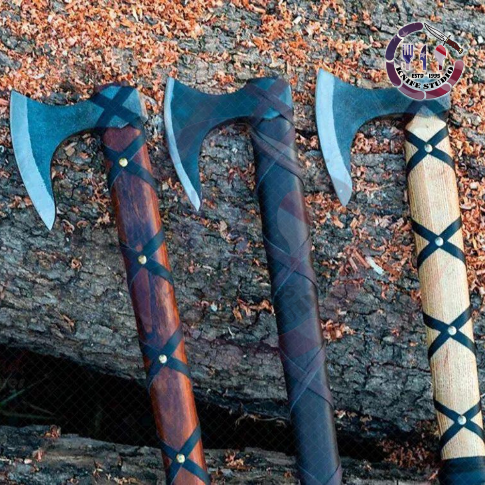 Handmade Viking Bearded Axe Set – High Carbon Steel Hatchets with Rosewood & Ash Handles (Pack of 3) - Image 2