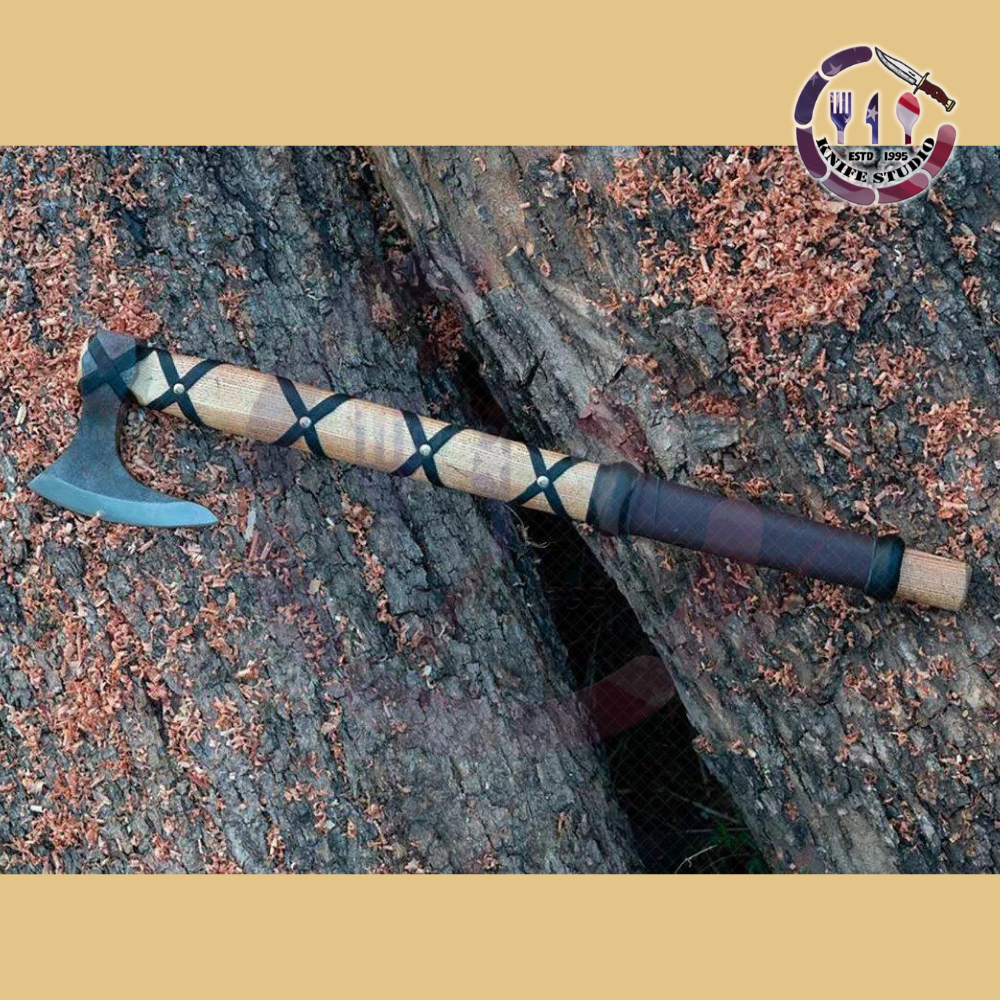 Handmade Viking Bearded Axe Set – High Carbon Steel Hatchets with Rosewood & Ash Handles (Pack of 3) - Image 4