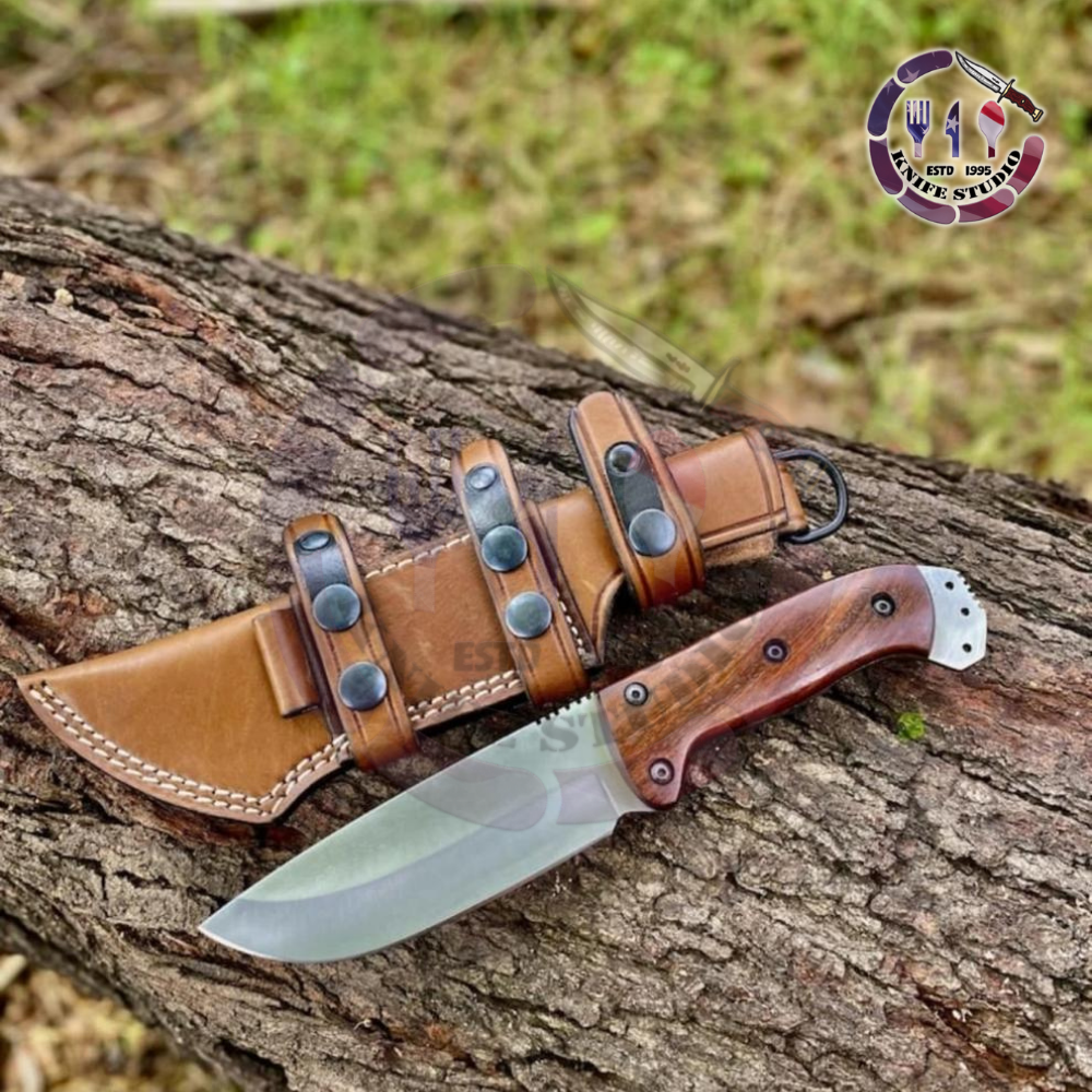Custom Handmade 10" High Carbon Steel Hunting Knife - Full Tang Wood Handle with Premium Leather Sheath