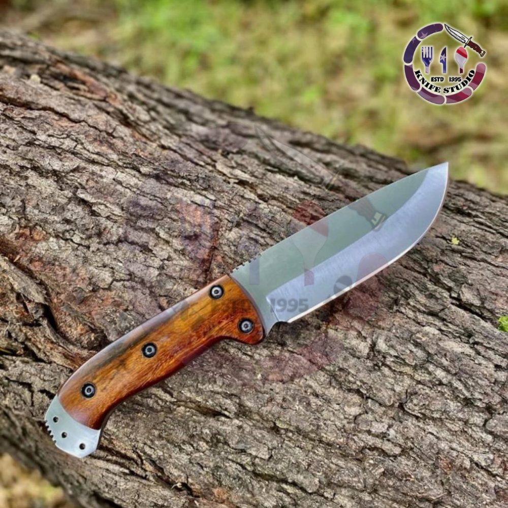 Custom Handmade 10" High Carbon Steel Hunting Knife - Full Tang Wood Handle with Premium Leather Sheath - Image 3
