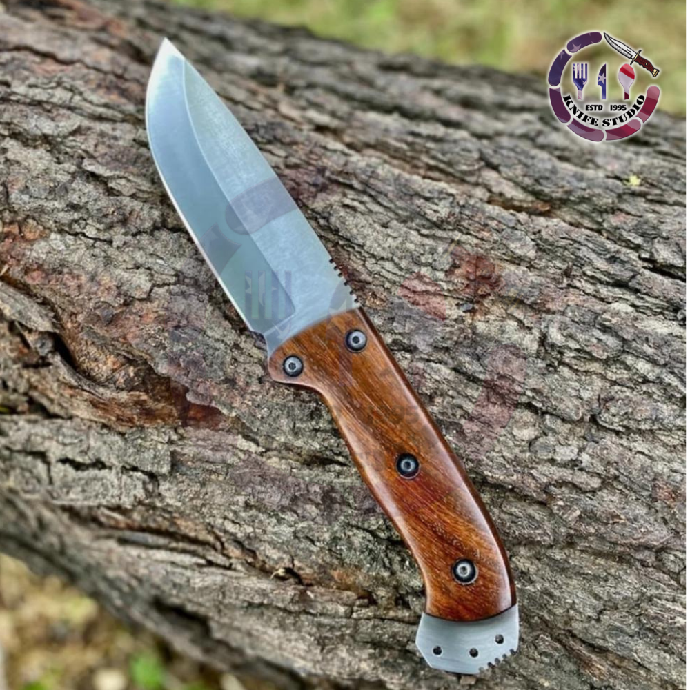 Custom Handmade 10" High Carbon Steel Hunting Knife - Full Tang Wood Handle with Premium Leather Sheath - Image 4
