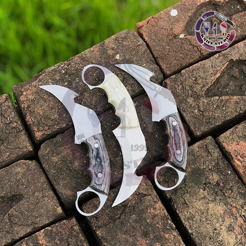 Set of 3 Custom Handmade Tactical Karambits – 11" Polished Stainless Steel with Finger Ring & Ergonomic Handles - Image 2
