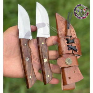 Set of 2 Custom 10" Hand-Forged Bushcraft Skinner Knives – Polished Rosewood Handles with Dual Leather Sheath
