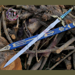 32" Custom Handmade Legend of Zelda Master Sword Replica - High Carbon Steel Blade with Blue Scabbard & Triforce Engraving