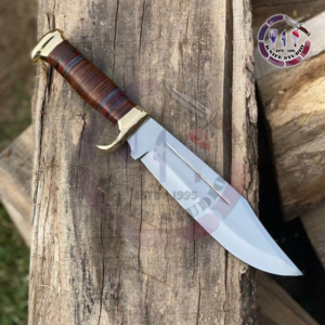 15" Custom Hand-Forged Dagger Hunting Knife - Stacked Leather Handle with Brass Guard