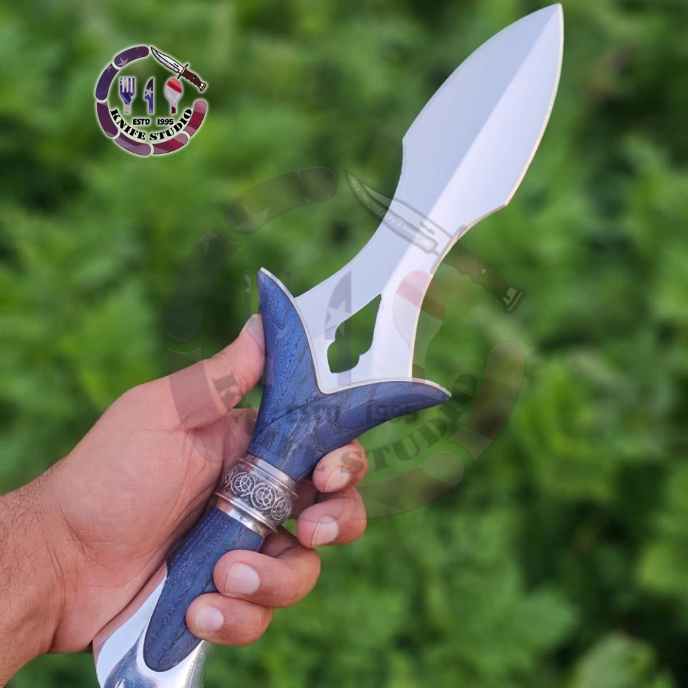 11" Custom Handmade Fantasy Dagger - High Carbon Steel Blade with Blue Pakkawood Handle & Celtic Bolster